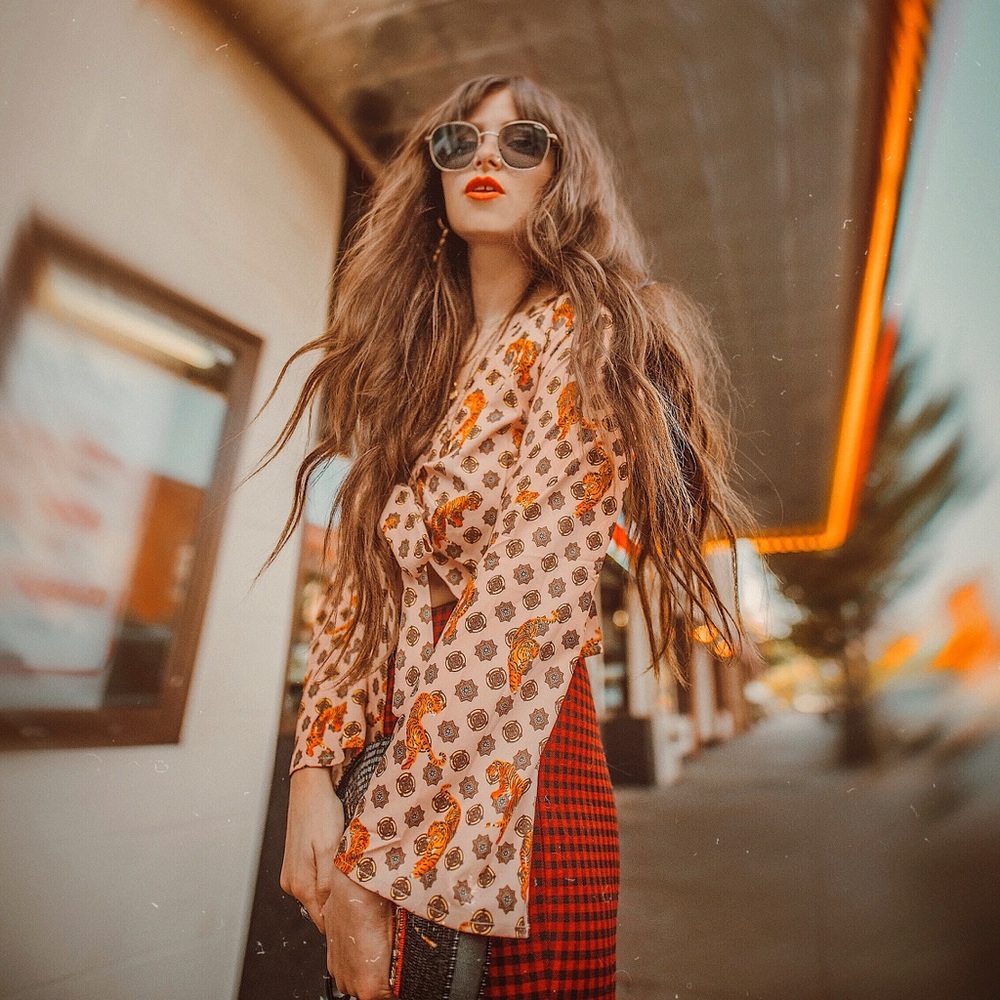 Nasty Gal bell sleeve tiger crop